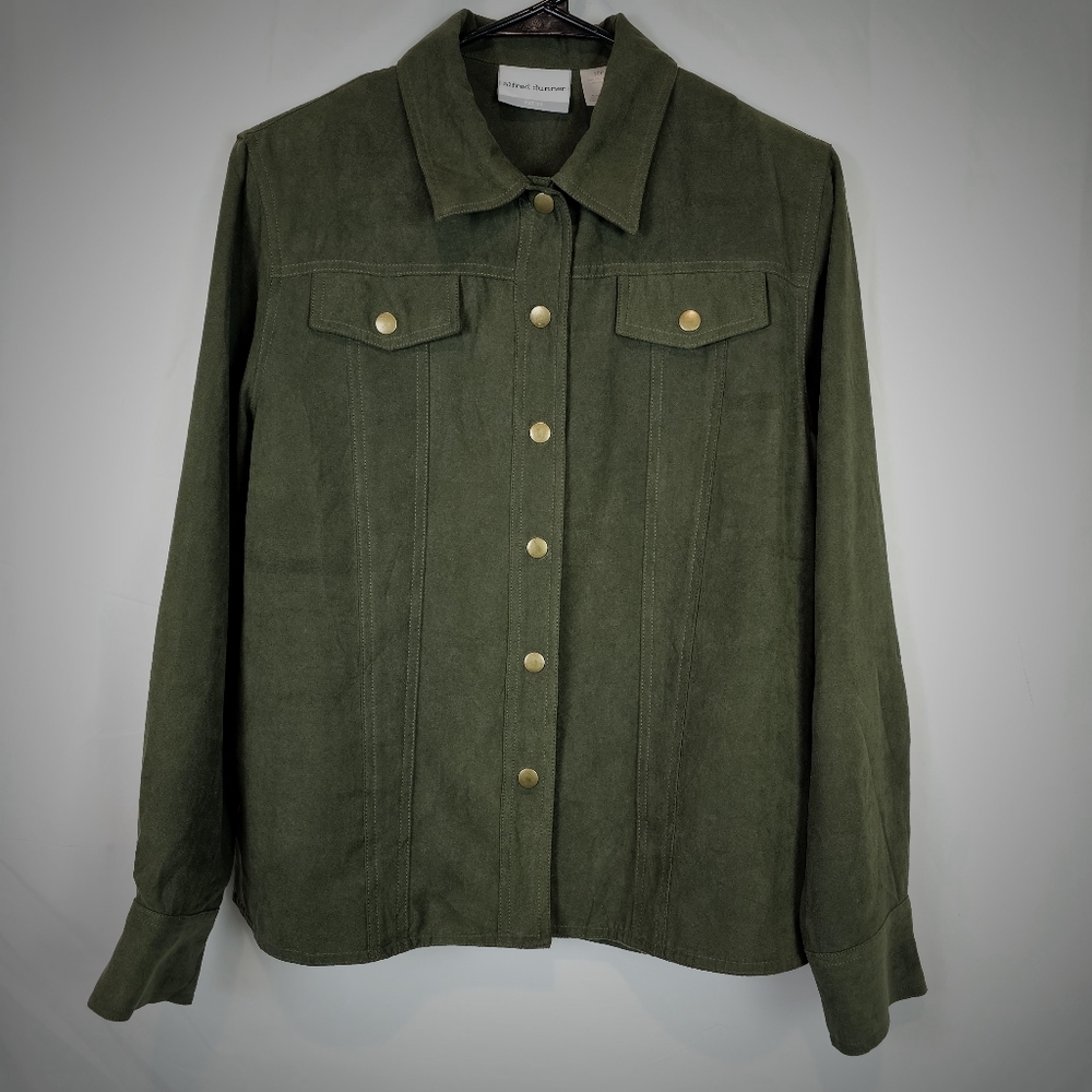 Alfred Dunner Womens  Green  Button Up Long Sleeve.